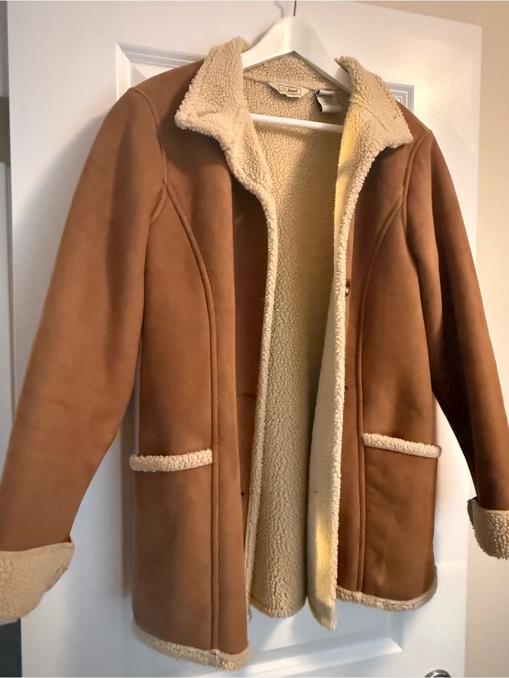 L.L. Bean Brown Suede-Look Faux-Shearling Coat